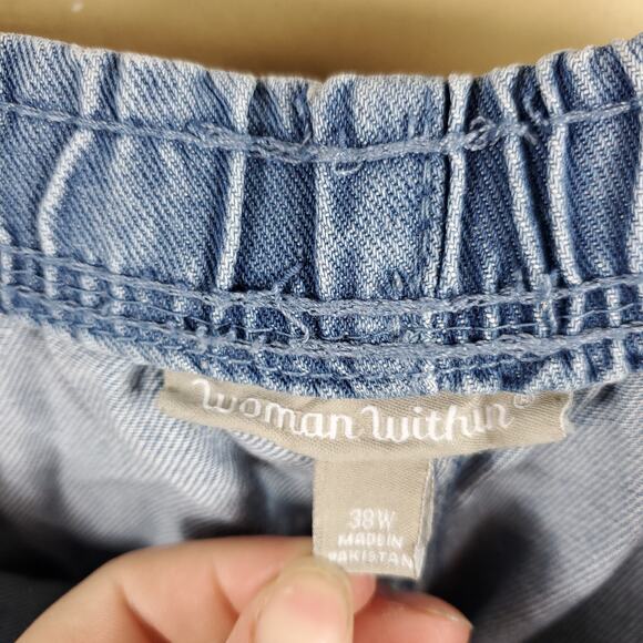 Woman Within Light Wash Pull-on Straight Leg Jeans Size 38W - Picture 8 of 10